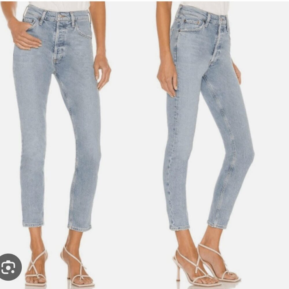 Agolde Nico High Rise Slim Denim Jeans Organic Cotton Stretch Blue Women Size 27